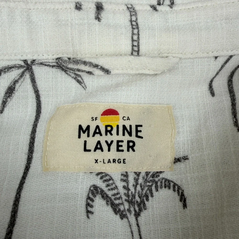 Marine Layer Shirt Mens XL White Green Palm Tree Button‎ Up Hemp Camp Hawaiian - Picture 4 of 10
